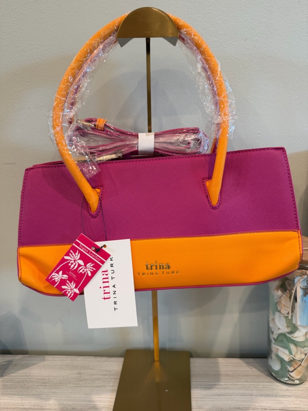 Trina Turk Fuchsia and Orange Two-Tone Shoulder Bag